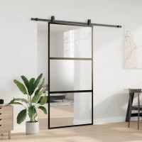 Produktbild för Skjutdörr med beslag svart 102,5x205 cm härdat glas