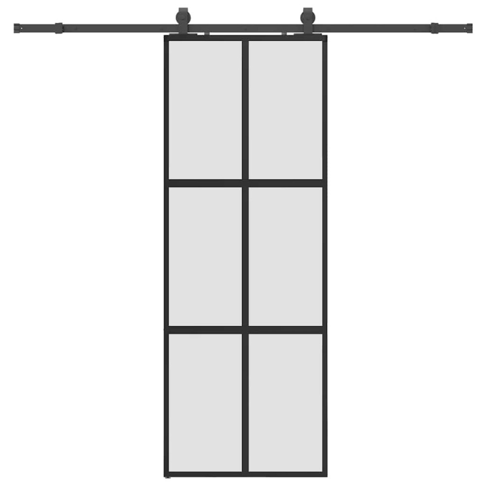 Produktbild för Skjutdörr med beslag svart 76x205 cm härdat glas