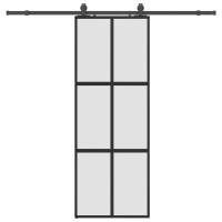 Produktbild för Skjutdörr med beslag svart 76x205 cm härdat glas