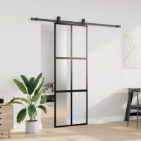 Produktbild för Skjutdörr med beslag svart 76x205 cm härdat glas