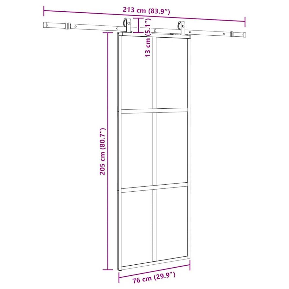 Produktbild för Skjutdörr med beslag svart 76x205 cm härdat glas