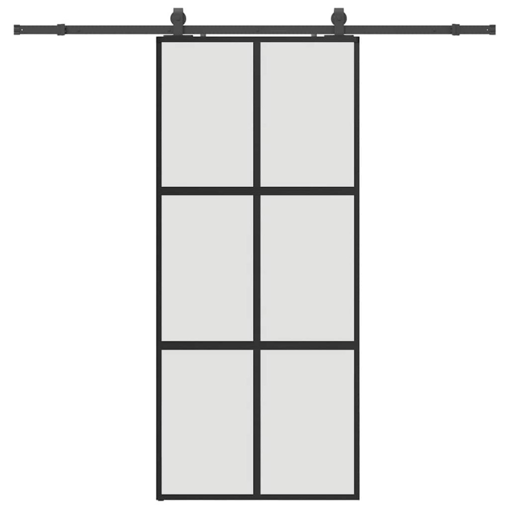 Produktbild för Skjutdörr med beslagssats svart 90x205 cm härdat glas