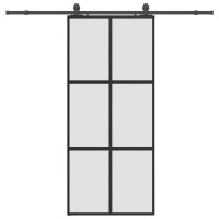 Produktbild för Skjutdörr med beslagssats svart 90x205 cm härdat glas
