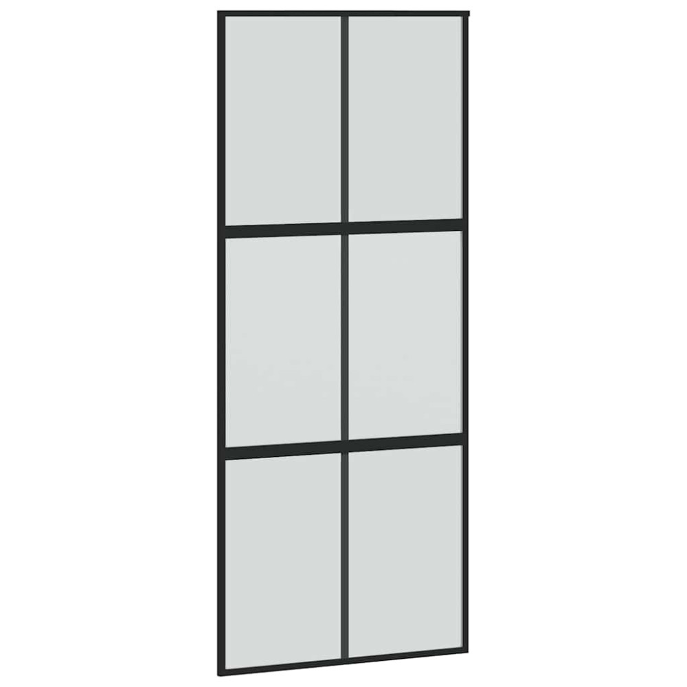Produktbild för Skjutdörr med beslagssats svart 90x205 cm härdat glas