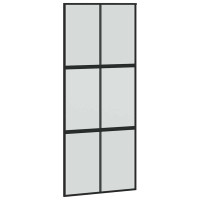 Produktbild för Skjutdörr med beslagssats svart 90x205 cm härdat glas