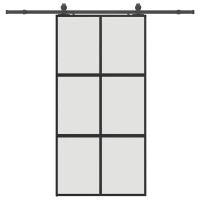 Produktbild för Skjutdörr med beslag svart 102,5x205 cm härdat glas
