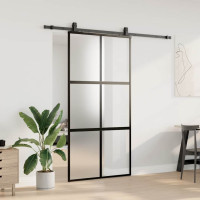 Produktbild för Skjutdörr med beslag svart 102,5x205 cm härdat glas