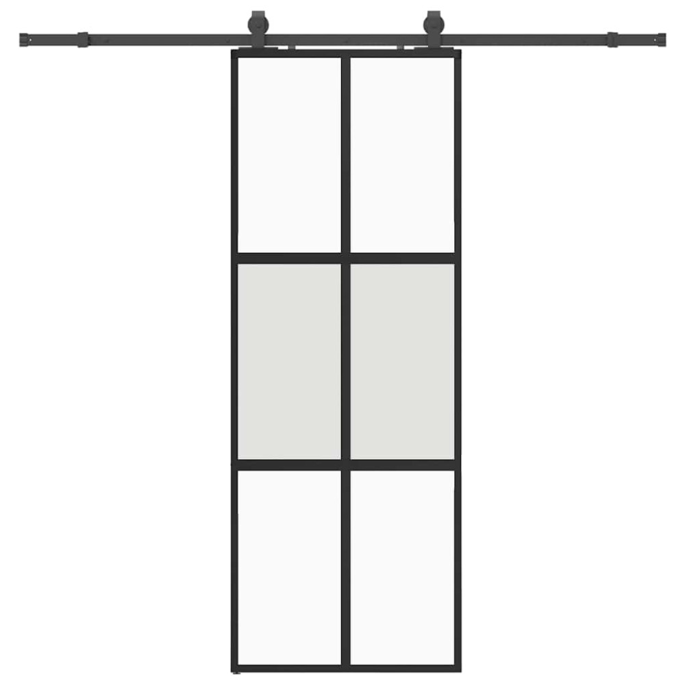 Produktbild för Skjutdörr med beslag svart 76x205 cm härdat glas