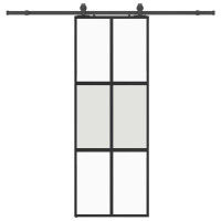 Produktbild för Skjutdörr med beslag svart 76x205 cm härdat glas