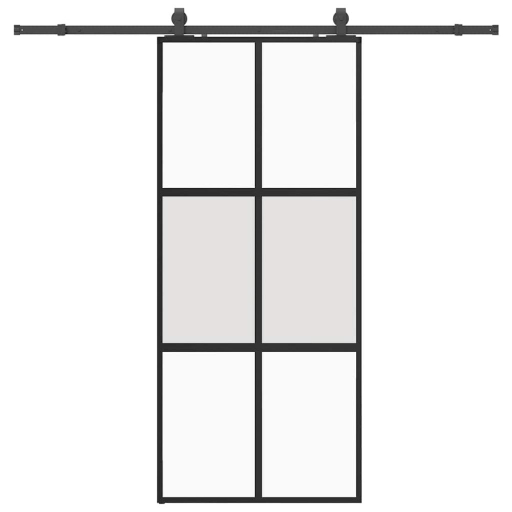 Produktbild för Skjutdörr med beslagssats svart 90x205 cm härdat glas