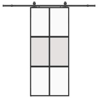 Produktbild för Skjutdörr med beslagssats svart 90x205 cm härdat glas