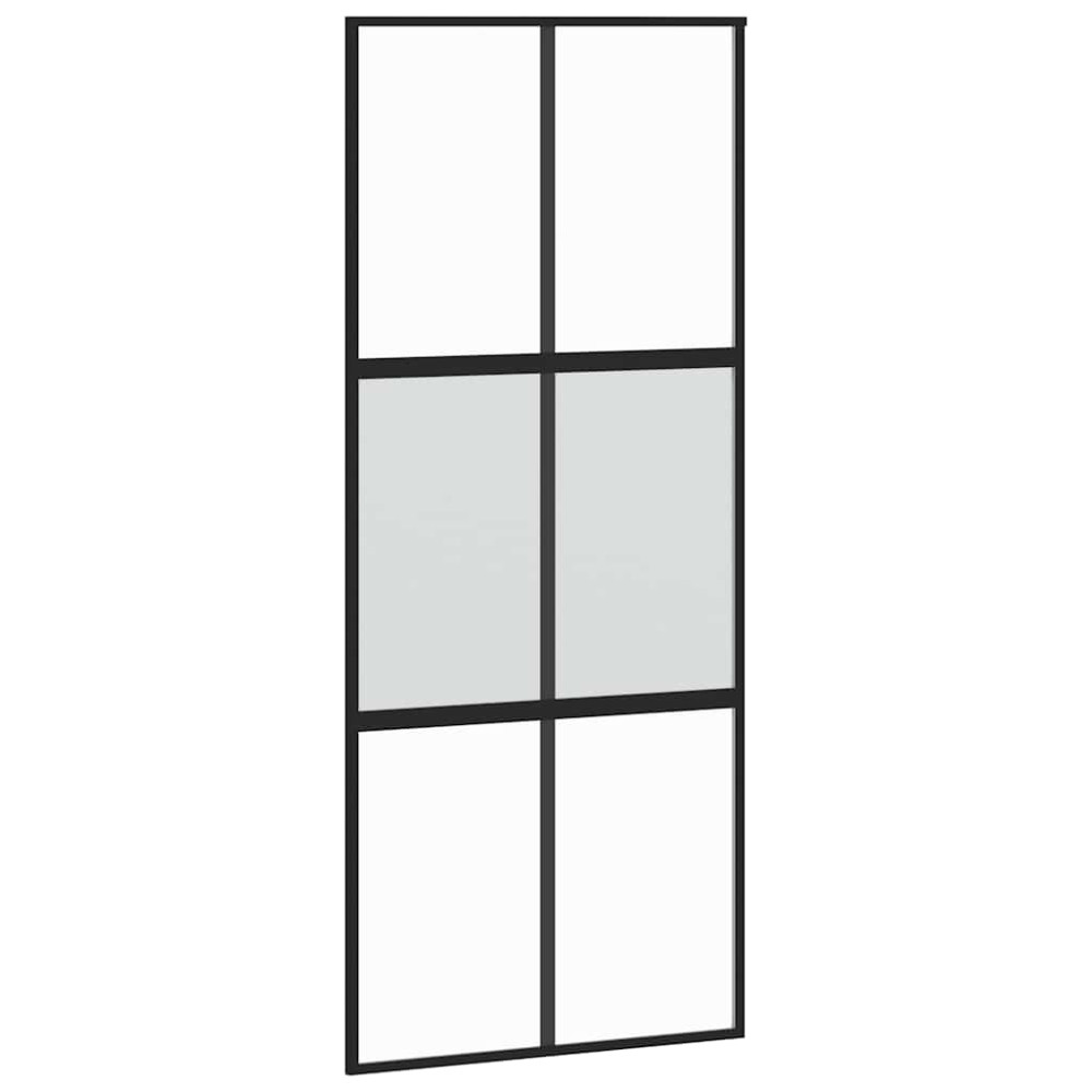 Produktbild för Skjutdörr med beslagssats svart 90x205 cm härdat glas