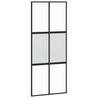 Produktbild för Skjutdörr med beslagssats svart 90x205 cm härdat glas