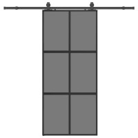 Produktbild för Skjutdörr med beslagssats svart 90x205 cm härdat glas