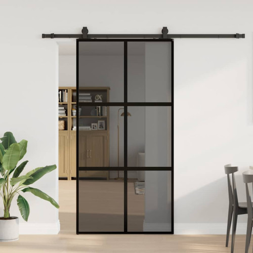 vidaXL Skjutdörr med beslag svart 102,5x205 cm härdat glas