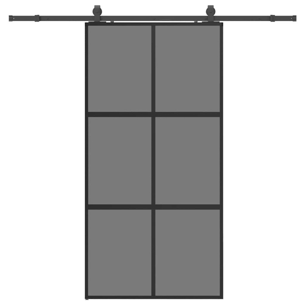 Produktbild för Skjutdörr med beslag svart 102,5x205 cm härdat glas