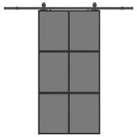 Produktbild för Skjutdörr med beslag svart 102,5x205 cm härdat glas