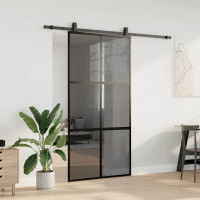 Produktbild för Skjutdörr med beslag svart 102,5x205 cm härdat glas