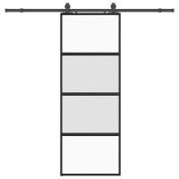 Produktbild för Skjutdörr med beslag svart 76x205 cm härdat glas