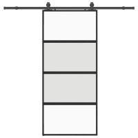 Produktbild för Skjutdörr med beslagssats svart 90x205 cm härdat glas