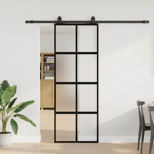 vidaXL Skjutdörr med beslag svart 76x205 cm härdat glas