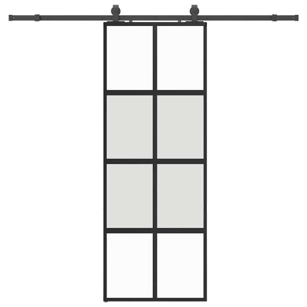 Produktbild för Skjutdörr med beslag svart 76x205 cm härdat glas