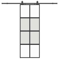 Produktbild för Skjutdörr med beslag svart 76x205 cm härdat glas