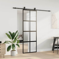 Produktbild för Skjutdörr med beslag svart 76x205 cm härdat glas