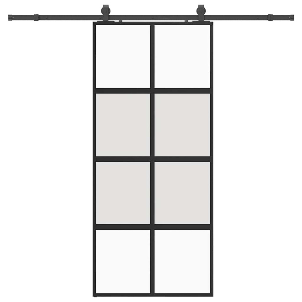 Produktbild för Skjutdörr med beslagssats svart 90x205 cm härdat glas