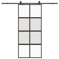 Produktbild för Skjutdörr med beslagssats svart 90x205 cm härdat glas