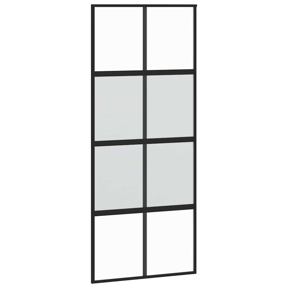 Produktbild för Skjutdörr med beslagssats svart 90x205 cm härdat glas