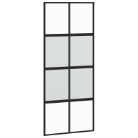 Produktbild för Skjutdörr med beslagssats svart 90x205 cm härdat glas