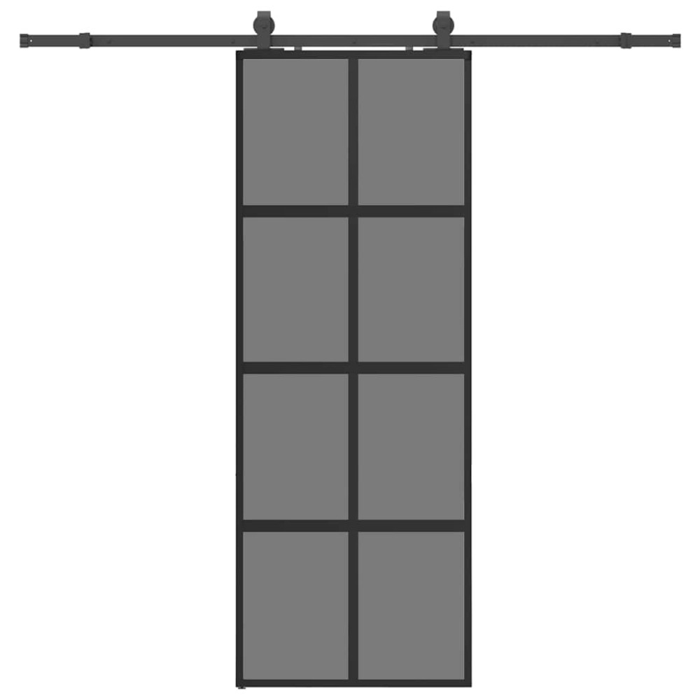 Produktbild för Skjutdörr med beslag svart 76x205 cm härdat glas