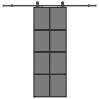 Produktbild för Skjutdörr med beslag svart 76x205 cm härdat glas