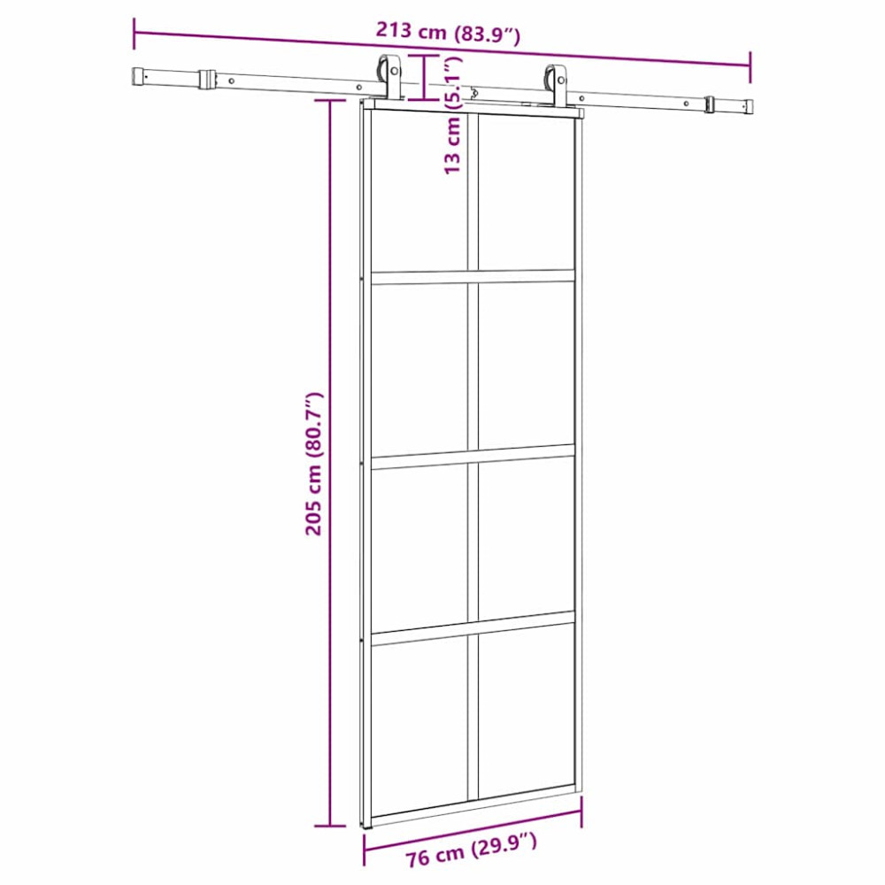 Produktbild för Skjutdörr med beslag svart 76x205 cm härdat glas