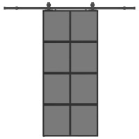 Produktbild för Skjutdörr med beslagssats svart 90x205 cm härdat glas