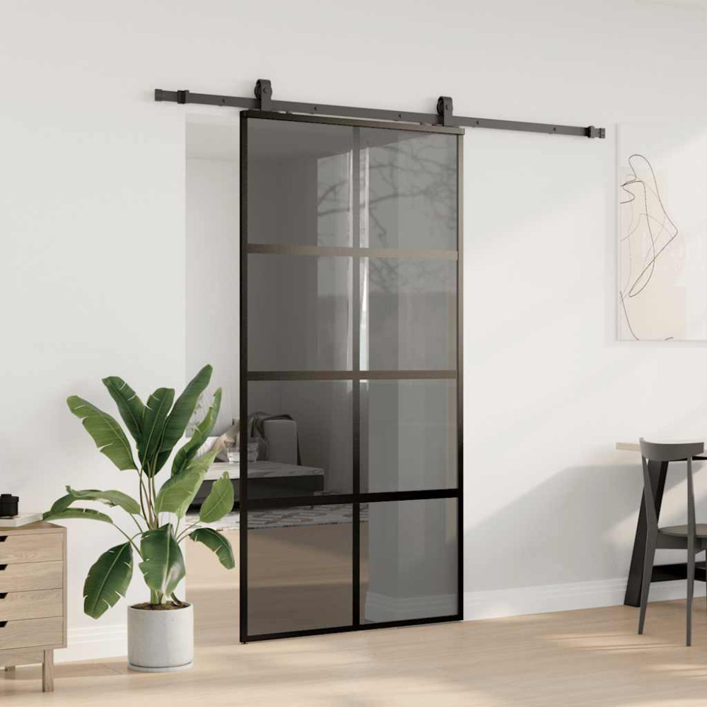 Produktbild för Skjutdörr med beslag svart 102,5x205 cm härdat glas