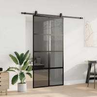 Produktbild för Skjutdörr med beslag svart 102,5x205 cm härdat glas