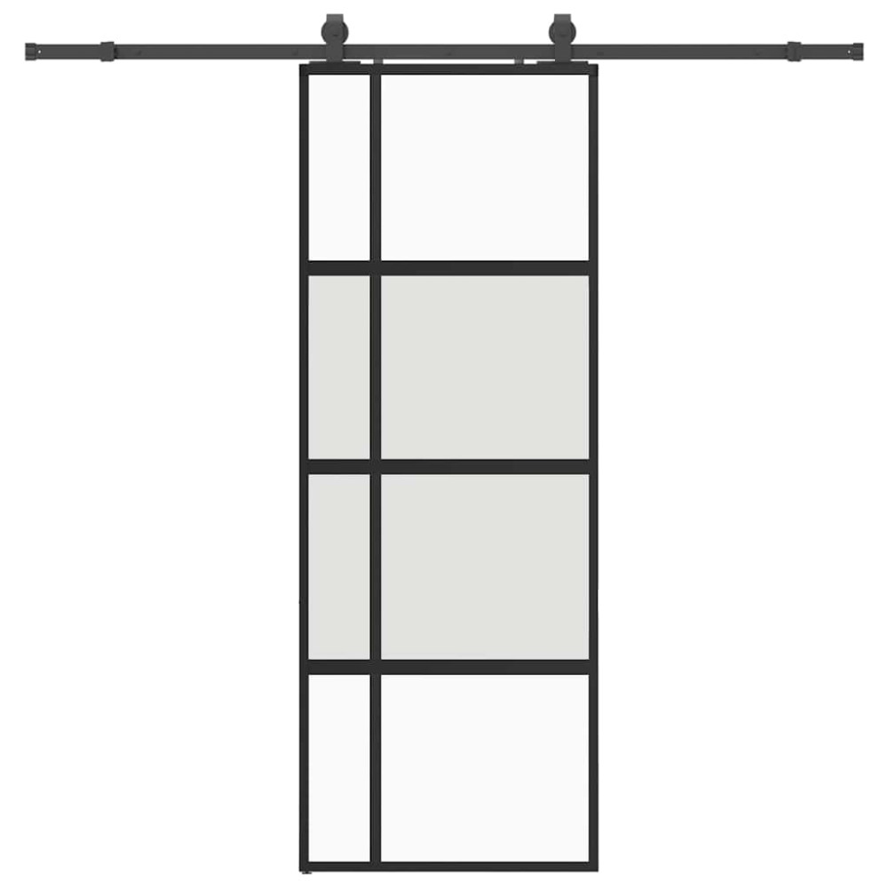 Produktbild för Skjutdörr med beslag svart 76x205 cm härdat glas