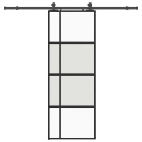 Produktbild för Skjutdörr med beslag svart 76x205 cm härdat glas