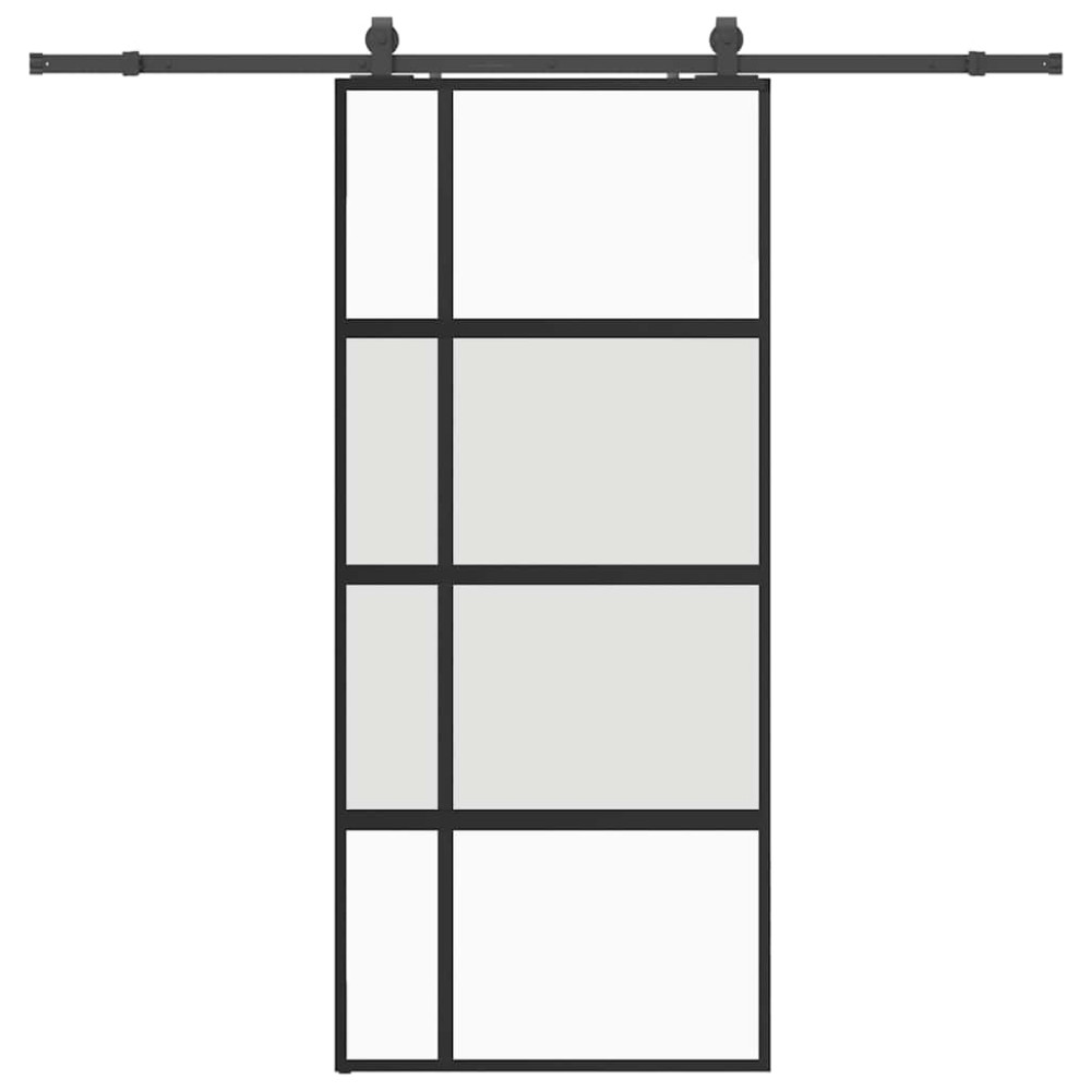 Produktbild för Skjutdörr med beslagssats svart 90x205 cm härdat glas