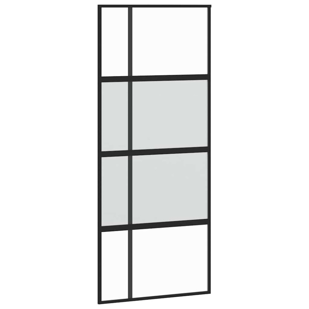 Produktbild för Skjutdörr med beslagssats svart 90x205 cm härdat glas