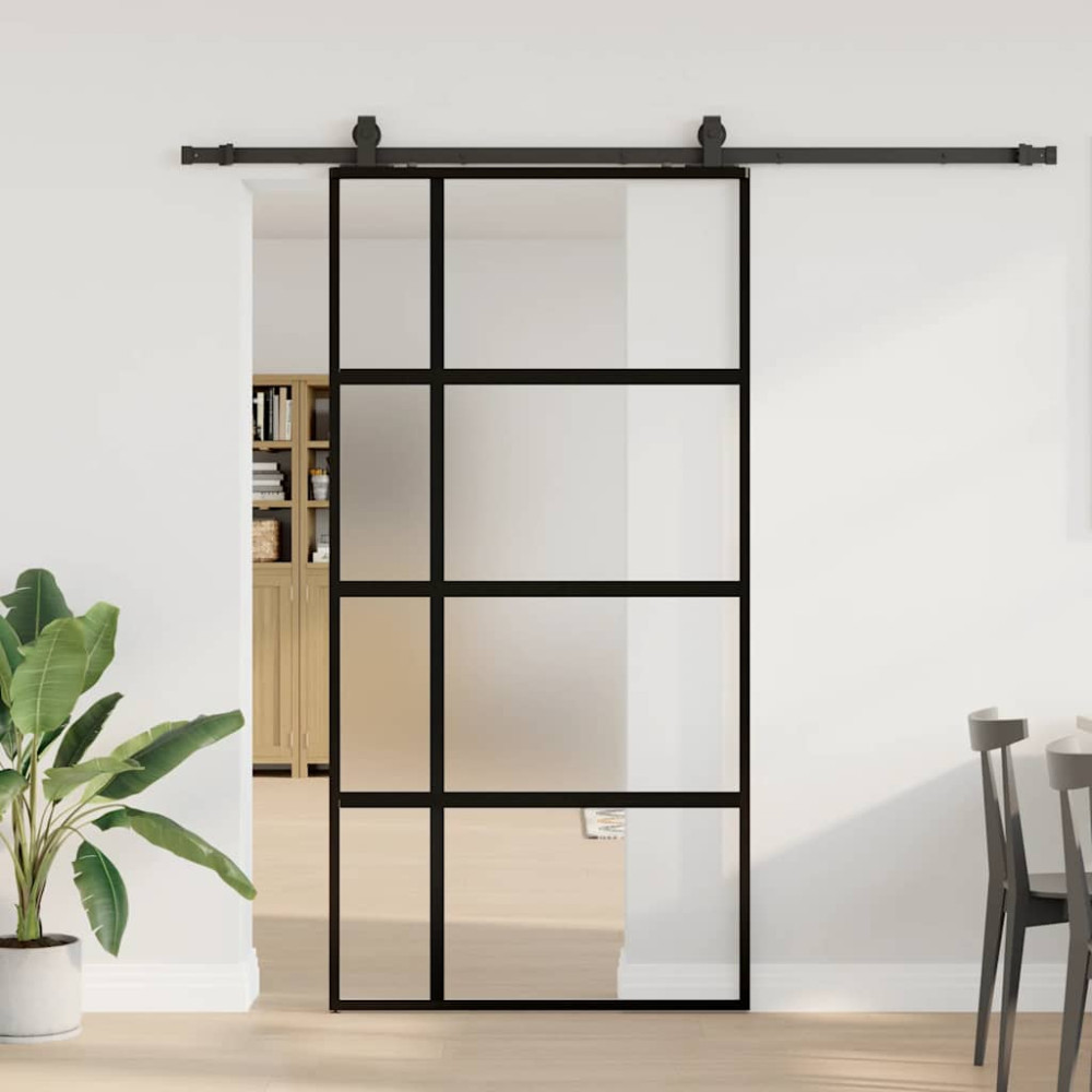 Produktbild för Skjutdörr med beslag svart 102,5x205 cm härdat glas