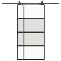 Produktbild för Skjutdörr med beslag svart 102,5x205 cm härdat glas