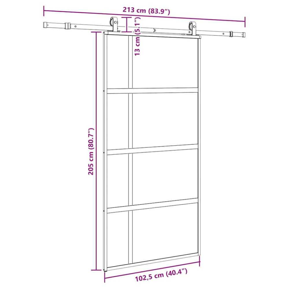 Produktbild för Skjutdörr med beslag svart 102,5x205 cm härdat glas