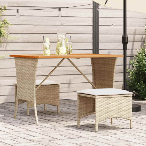 vidaXL Matgrupp för trädgården 3 delar med dynor beige konstrotting