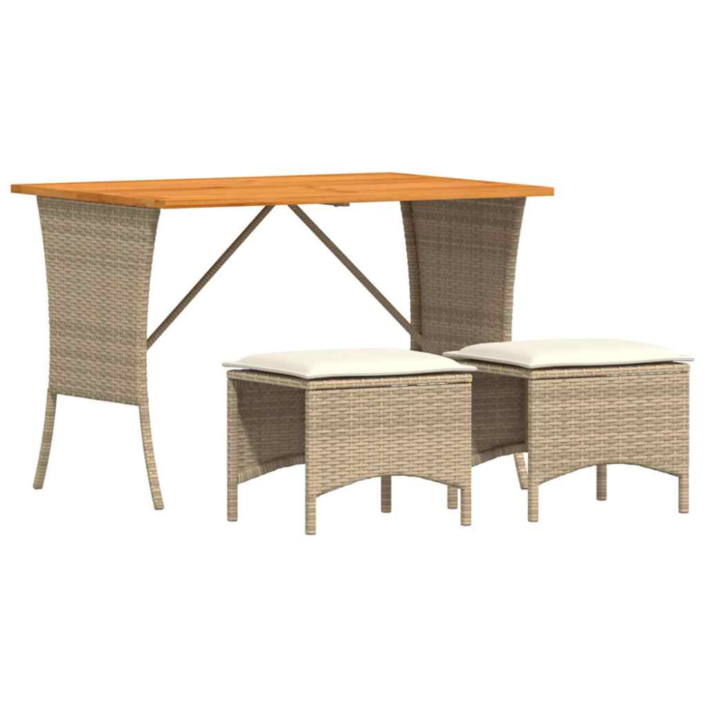 Produktbild för Matgrupp för trädgården 3 delar med dynor beige konstrotting