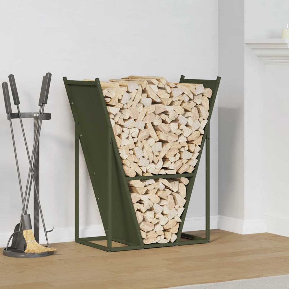 Produktbild för Vedställ olivgrön 69,5x35x81 cm kallvalsat stål
