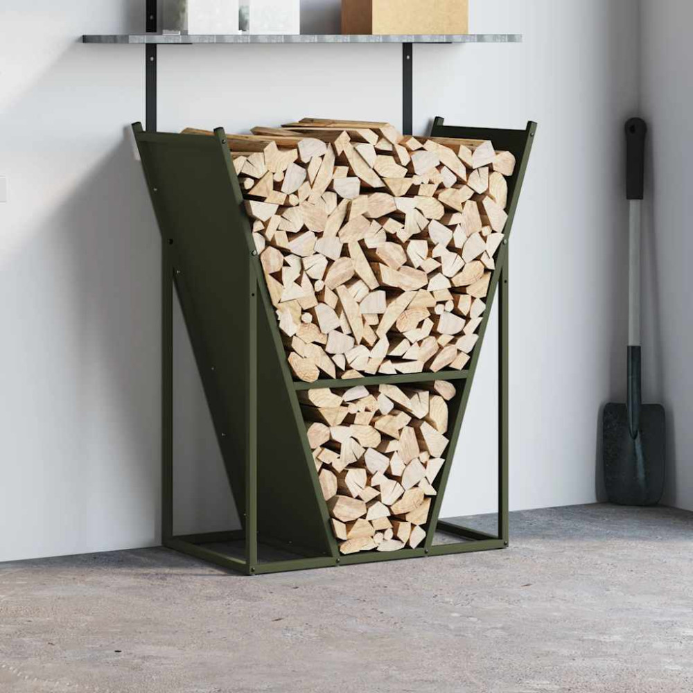 Produktbild för Vedställ olivgrön 69,5x35x81 cm kallvalsat stål