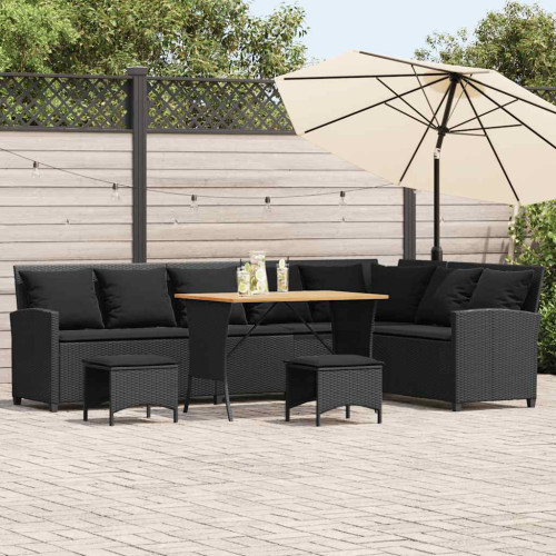 vidaXL Soffgrupp för trädgården 4 delar med dynor L-formad svart